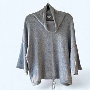 J Jill Pure Jill Teal Blue And White Heathered Kimono Cowl Neck Size L EUC